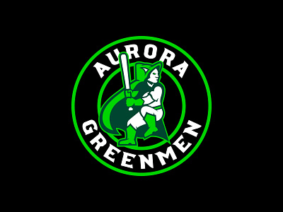 Aurora Greenmen Athletic Identity baseball bat circle elf logo mascot roundel sports