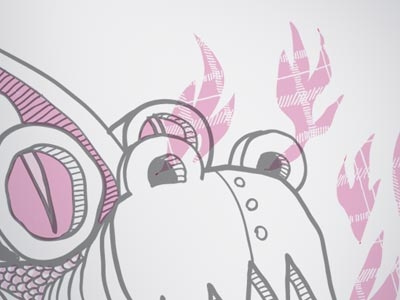 T-shirt design sneak peek cartoon character dragon flames gray illustration pink plaid robot t shirt design vector