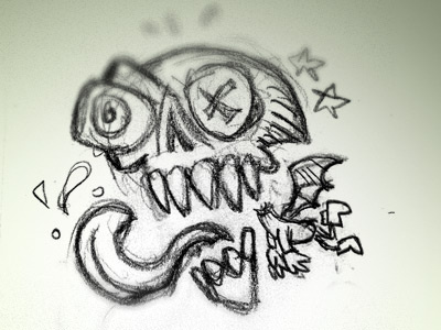 Mr Skully bat character design gross skull tongue