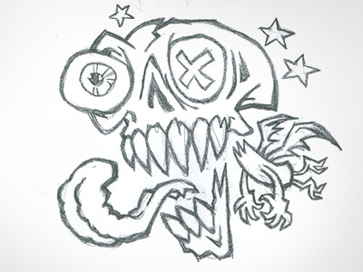 Mr Skully refined bat character design gross sketch skull tongue