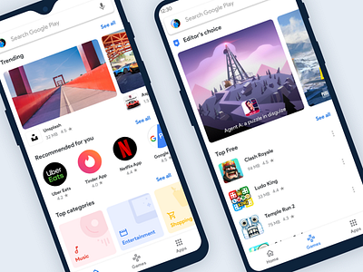 Google Playstore Simplified android app clean app design focused fresh games google material design new personalised play play store simple store trending design ui ux visual design white