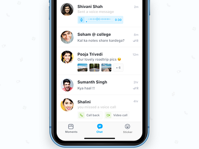 Chat list with quick actions & preview attachment chat chat app ios ios 12 iphone list view media media preview messaging messenger problem solving product design quick action quick view simple simplified ux ui voice voice message