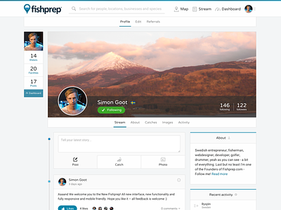 Fishprep.com - User profile community feed fishprep information network profile social social media startup stream user web website
