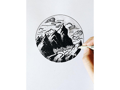 The mountains are calling... art black and white drawing mountains stipple stippling