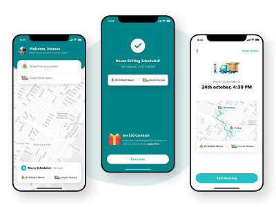 Movers - Task Scheduled app app design explorations house location map minimal navigation ride schedule task timer track ui ux
