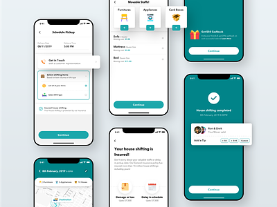 Movers - Task schedule & completion app application compose edit furniture house shifting icon illustration insurance interaction ios listing map minimal publish schedule task time ui ux