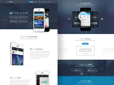 The Scene app landing page and app redesign app design app landing page flat ios 7 the scene ui ux web design