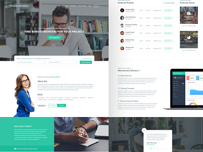 Remote Worker feedback flat job landing page profile search site subscribe newsletter teams ui ux web design