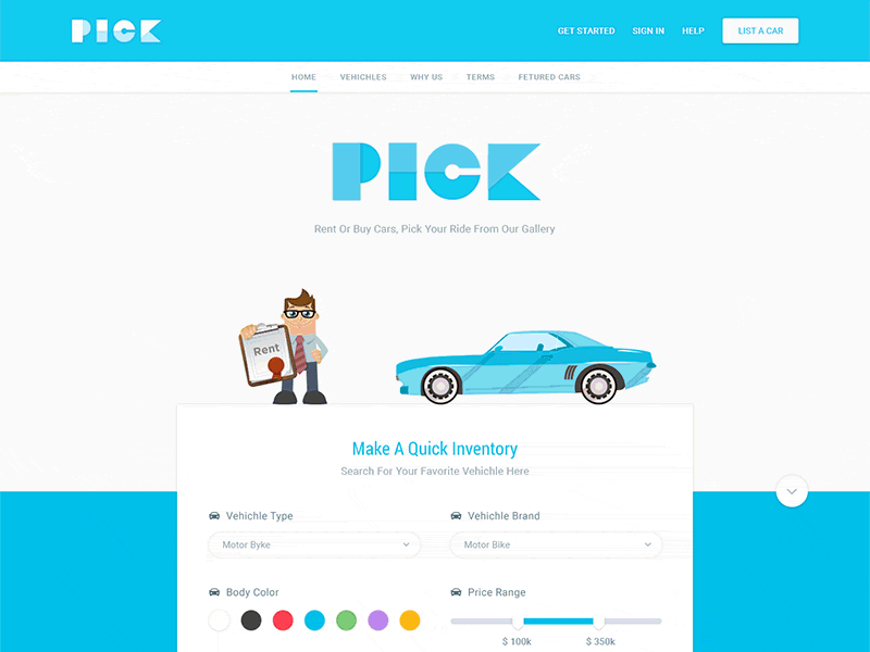 PICK Car Landing Page Material Design