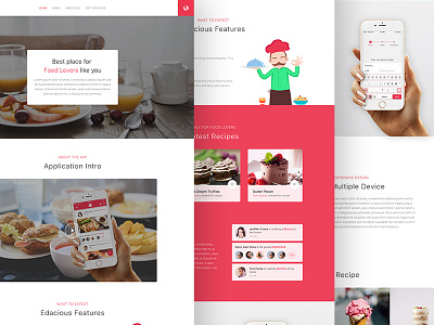 Edacious App Landing Page download food mobile app recipe landing page ui ux web design