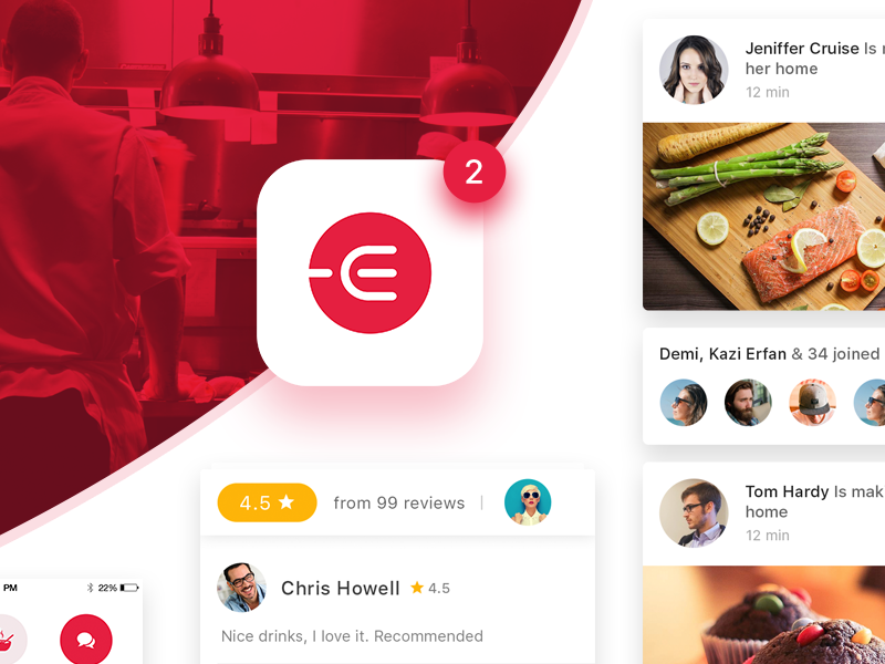 Edacious Free UI Kit restaurant freebie siri review share map animation recipe app food ux ui