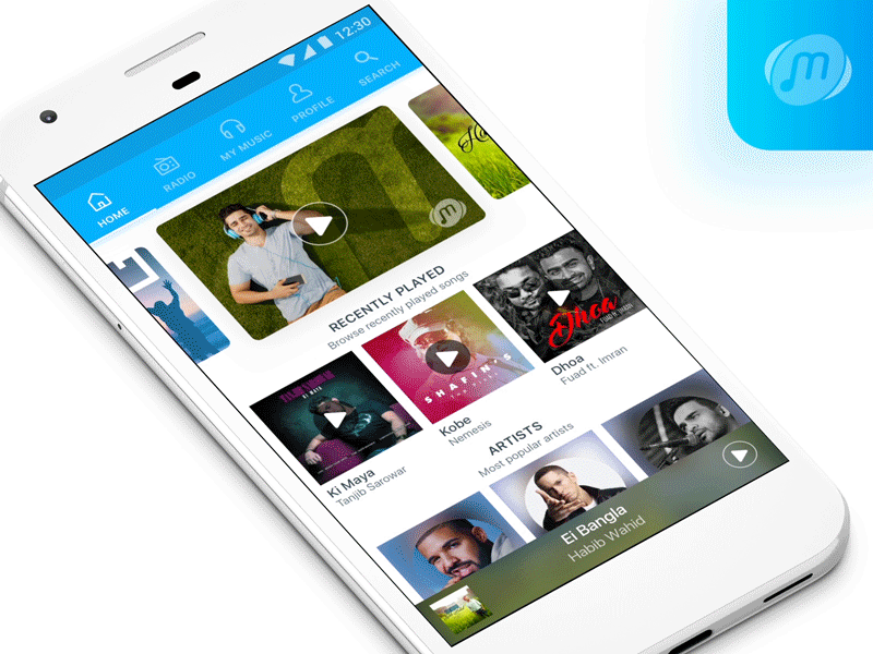 GP Music Player Interaction animation app gif home page minimal music player ui ux