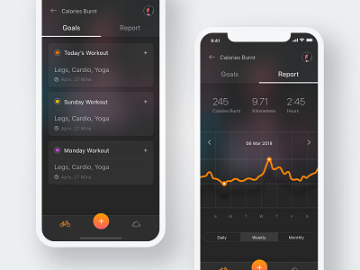 Calorie burning goals & report color design exercise fitness goals gym minimal report tracker ui ux