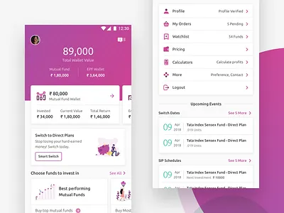 Piggy App Redesign (WIP) app direct plans finance investment minimal mutual fund portfolio profile redesign sip ui ux