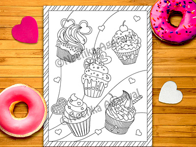 Cupcake Coloring Page adult coloring black coloring coloring book coloring page cupcake design doodle flat illustration muffin valentine vector