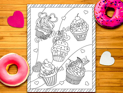 Cupcake Coloring Page adult coloring black coloring coloring book coloring page cupcake design doodle flat illustration muffin valentine vector