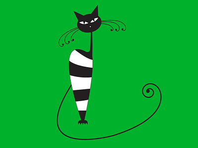 Cat 1...a T shirt concept... and black cat funny green stripe vector white
