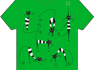 The T Shirt black black and white cat concept funny green shirt stripe t shirt vector