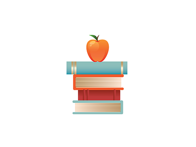 Apple and Books apple blue book fruit illustration orange red vector