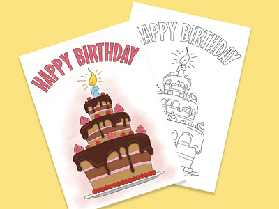Birthday Card birthday card cake colorful cake coloring dessert digital painting etsy flat graphic design greeting card illustration line art vector