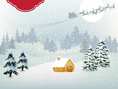 Snowy Christmas Card card christmas greeting hut merry santa sledge snow tree