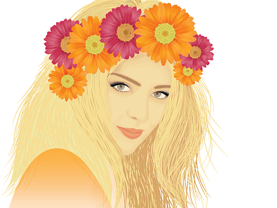 Spring Portrait color flower gear girl. smile. vector hair head portrait spring