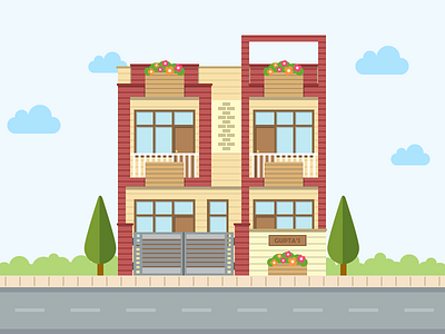 New Home building duplex flat home house illustration new scene vector