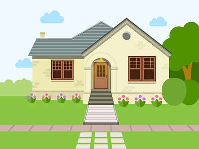 House cottage flat green home house plants roof vector window