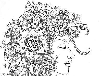 Floral Lady black doodle floral flower girl illustration lady line sketch white zentangle