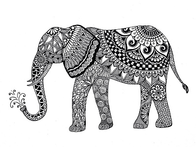 Elephant Zentangle animal black design elephant floral flower illustration white zentangle