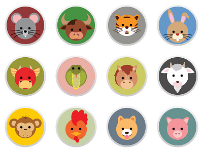 Animal Avatars animal avatar chinese face flat head icon round vector zodiac