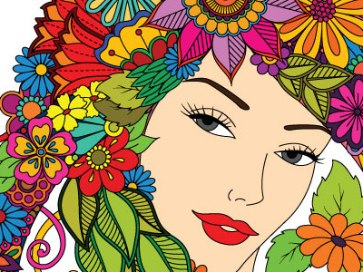 Floral Lady Portrait -- Colored