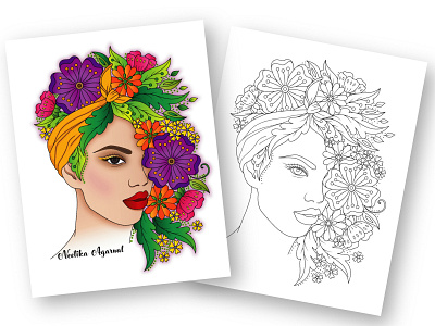 Floral Faces black book coloring face floral flower page portrait white