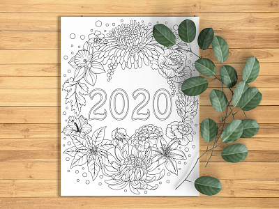 Coloring Calendar 2020 birthflower doodle flower flower of the month illustration month new year planner vector