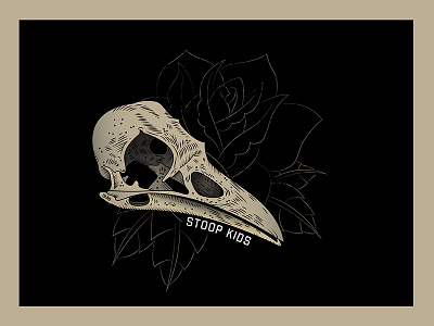 Raven Skull black crow dead illustration line art raven raven skull rose shading skull