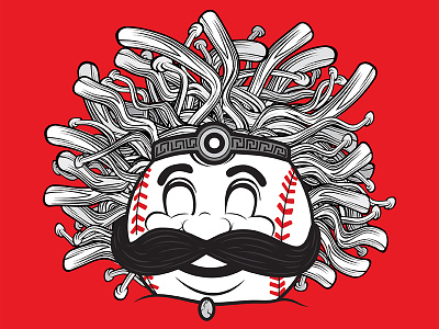 Mr. Redusa baseball bats cincinnati illustration medusa mlb mustache ohio red reds statue vector