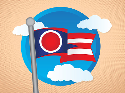 Ohio Flag circle clouds flag flagpole halftone illustration ohio ohio flag patriotic red white and blue sky