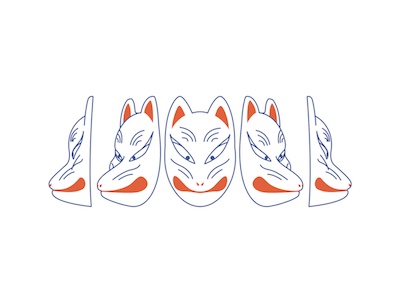 Fox Faces fox illustration japanese kitsune line mask minimal red