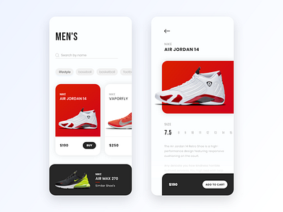 Mobile App exploration adidas app clean clean design clean ui concept design interaction mobile app mobile ui mobile uiux nike nike air nike app nike shoe ui uiux white