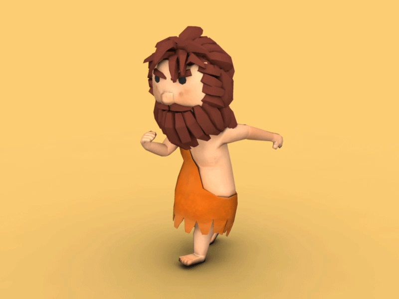 CavemanWalkCycle 3d animation. beard caveman character low poly toon walk walkcycle