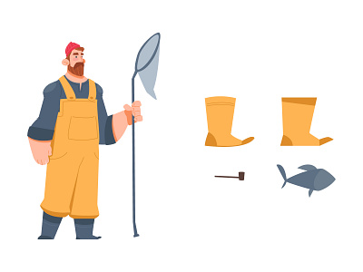 Fisherman cartoon character character design illustration