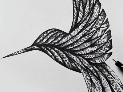 Tribal Hummingbird bird feathers hand drawn hummingbird ink pattern stippling tribal wings
