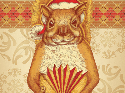 Cajun Christmas Squirrel accordion acorn cajun christmas gold hand drawn holiday lafayette louisiana music red squirrel