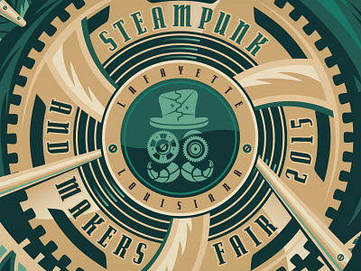 2015 Steampunk and Makers Fair poster detail gears gold green hydro lafayette louisiana maker mechanical power steam steampunk vector