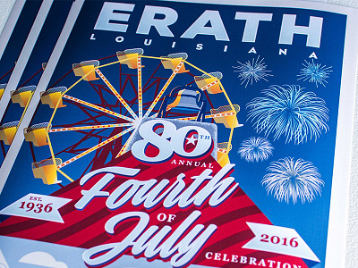 80th Annual 4th of July Poster - Erath, Louisiana 4th 80 erath fair ferris wheel fireworks fourth of july independence day louisiana poster print
