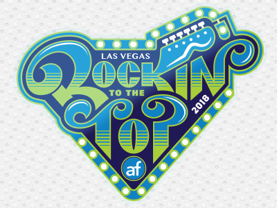 Rockin' to the Top - Vegas Conference Badge badge conference florescent guitar pick hand drawn lettering lights music vegas