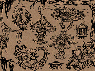 Cajun Jam Box Illustration cajun character festivals hand drawn inked jam music seafood