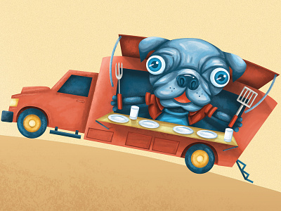 Food Truck Pup animal dog food food trucks illustration lafayette pug puppy