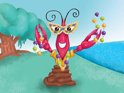 Mardi Craw cajun carnival crawfish crayfish fat tuesday illustration lafayette louisiana mardi gras mask mudbug parade