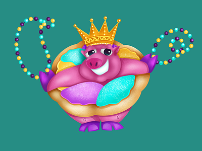 Mardi Gras King-n-Cake carnival character fat tuesday illustration king cake lafayette louisiana mardi gras parade pig